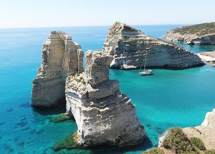Cliff jumping Milos Greece sea caves